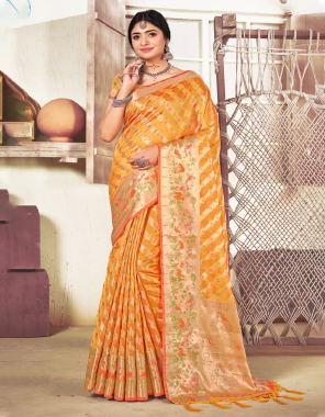 orange organza saree fabric jacquard work ethnic 