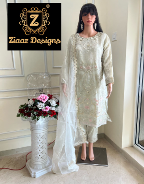 white top - organza embroidered moti work | inner & bottom - santoon | dupatta - organza embroidered  fabric embroidery work casual 