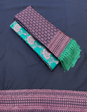 navy blue soft silk with pink zari fabric weaving work ethnic 