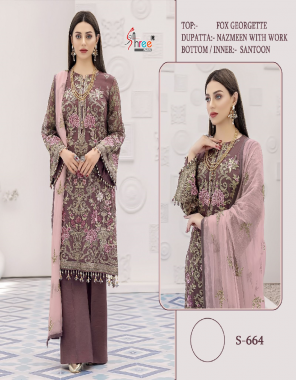 purple top - fox georgette | dupatta - najmeen with embroidery | bottom & inner - santoon fabric embroidery work casual 