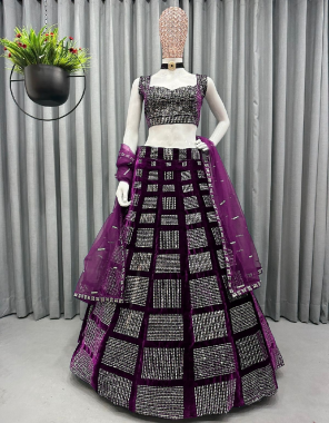 wine choli - viscose velvet | size - unstitched upto 42 | lehenga - viscose velvet | inner - silk | stitching - semistitched upto 44 | flair - 4m with canvas with cancan | dupatta - soft net with embroidery work ( 2.20 m)  fabric embroidery  work casual 