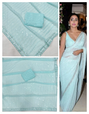 sky blue saree - georgette | blouse - heavy georgette fabric sequance  work festive 