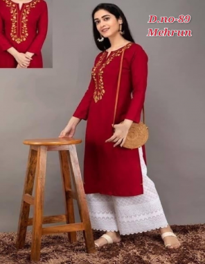 maroon kurti - 14kg rayon with embroidery work | plazzo - cotton chikankari work  fabric embroidery work festive 