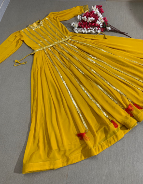 yellow fox georgette | inner - micro cotton | length - 55 - 56 fabric embroidery work casual 