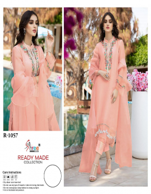 peach top - organza | dupatta - net with embroidery work | bottom - silk viscose fabric embroidery work casual 