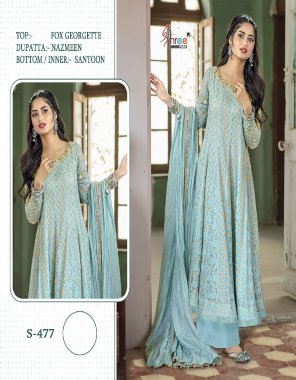 sky blue top - fox georgette | dupatta - najmeen with less | bottom inner - santoon  fabric embroidery work ethnic 