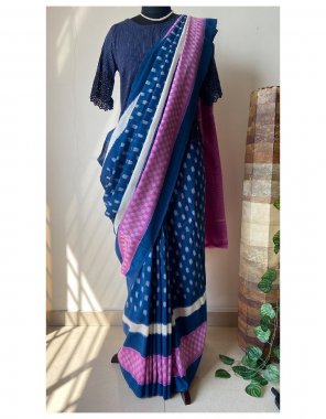 navy blue saree - soft feather touch chanderi cotton digital printed | blouse - running digital printed ( 0.80 m) fabric digital printed  work ethnic 