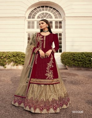 maroon top - heavy georgette with embroidery stone work | sleeves - heavy georgette embroidery stone work | inner - santoon | length - santoon | length - max upto 44 