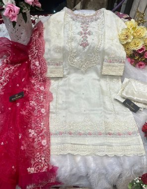 white top - organza with embroidery & handwork | bottom - santoon | dupatta - organza with embroidery fabric embroidery work casual 