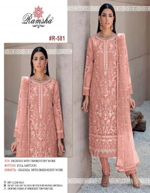 pink top - organza with embroidery work | dupatta - organza embroidery | bottom - dull santoon fabric embroidery work casual 