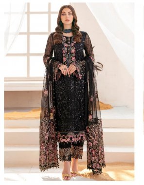 black top - georgette sequance embroidery work | sleeves - georgette with embroidery work | dupatta  - butterfly net with embroidery work | bottom inner - santoon | length - 44