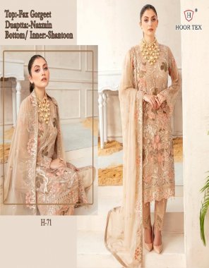 cream top - fox georgette with sequance embroidery work | bottom & inner - santoon | dupatta - nazneen  with embroidery worked |size - 58 ( 9xl )  fabric embroidery work casual 