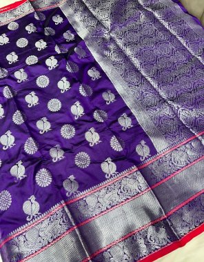 purple soft silk zari weaving fabric weaving work ethnic 
