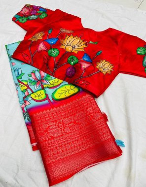 sky blue digital printed jacquard saree | blouse - readymade | size - upto 42 fabric digital printed  work ethnic 