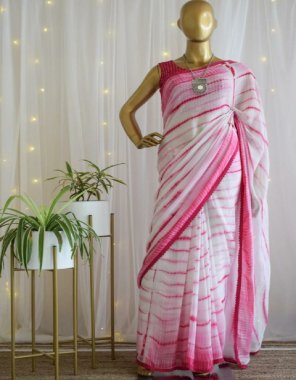 pink saree - soft georgette printed saree | blouse - heavy georgette foil mirror work with stitched blouse | stitched  xl ( 40 ) max size ( 42 )  fabric printed work festive 