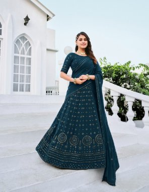 teal blue lehenga - georgette | lehenga length - 42 inch ( semi stitched ) | choli - georgette  ( 1m unstitched ) | dupatta - georgette ( 2.30 m) | size - upto 42 bust and waist  fabric thread sequance embroidered  work ethnic 