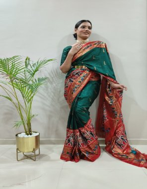 dark green saree - soft silk foil printed & weaving work | size - free size ( from 30 to 44 adjustable ) | blouse - soft silk foil printed weaving work | size - unstitched  fabric printed work casual 