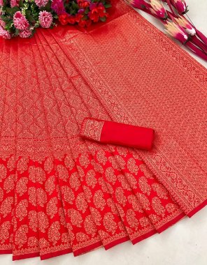 red soft lichi silk fabric weaving work casual 