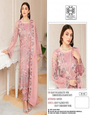 pink top - heavy fox georgette embroidered with diamond | dupatta - heavy nazmeen with embroidery work | inner - santoon |bottom - santoon with work  fabric embroidery work party wear 