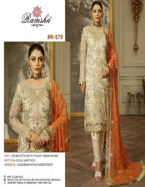 cream top - georgette heavy embroidery | bottom - dull santoon | dupatta - nazmeen embroidery fabric embroidery work festive 