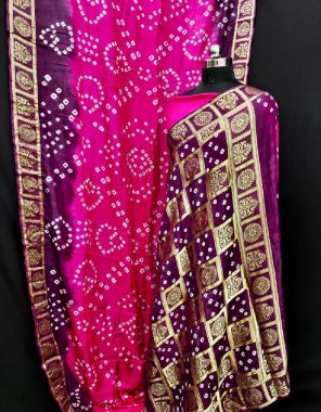 pink pure bandhej silk  fabric weaving work ethnic 