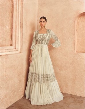 white top - sinon crep with embridery work | sleeves -  sinon crep with embroidery work | inner - crep | lehenga - sinon crep | length - max upto 48| size - top - 44 | lehenga - 44 | type - stitched  fabric embroidery work party wear 