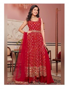 red top - heavy faux georgette | sleeves - unstitched short sleeves fabric | inner - heavy micro cotton | plazzo - heavy fox georgette | inner - heavy micro cotton | dupatta - net pallu embroidery work | top length - 50 - 52 inch | plazzo length - 40 inch | top size - xl stitched with xxl margin  fabric embroidery work festive 