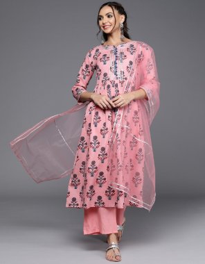 pink cotton fabric printed work party wear 