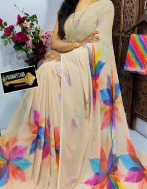 cream saree - soft georgette | blouse - soft georgette with digital blouse fabric digital printed work ethnic 