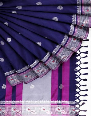 navy blue silk paithani  fabric weaving work casual 
