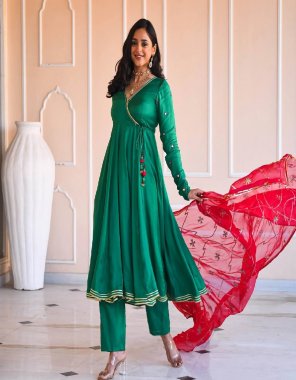 green silk | with bengali handwork and gota for dupatta  fabric hand work work ethnic 