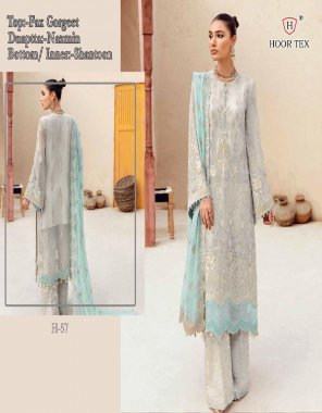 sky blue top - fox georgette with embroidery sequance work ( front & back work ) | bottom - santoon | inner - santoon | dupatta - nazneen with embroidery work | size - 56 ( 8xl ) fabric embroidery work party wear 