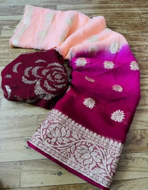 pink pure viscose georgette saree | blouse - pure georgette  fabric jacquard work festive 