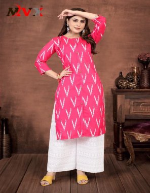 pink kurti - cotton with ekkat printed | plazzo - cotton chikan work fabric printed work ethnic 