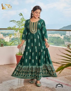 dark green heavy rayon with gold print fabric printed work ethnic 