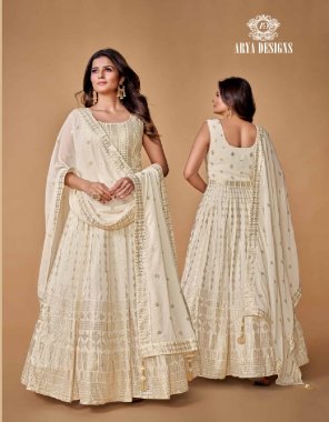 white gown / dupatta - georgette  fabric sequance embroidery work festive 