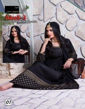 black top - rayon gown sequance work frock style | dupatta - gold border  fabric sequance work casual 