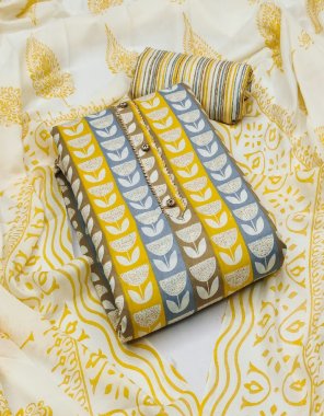 yellow top - cotton printed ( 2.10 m) | bottom - cotton ( 2.40 m) | dupatta - cotton printed ( 2 m)  fabric printed work festive 