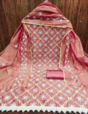 pink top - heavy modal embroidery ( 2 m ) | inner - santoon ( 1.6 m) | bottom - santoon ( 2 m) | dupatta - chanderi work ( 2.1 m)  fabric embroidery work casual 
