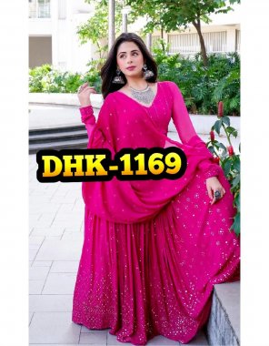 pink lehenga - heavy fox georgette | inner - micro cotton | lehenga length - 42 - 44 inch | flair - 3 m | blouse - heavy fox georgette | sleeves - full sleeves with embroidery sequance work | type - unstitched ( 1 m) | dupatta - heavy faux georgette with embroidery work ( 2.1 m)  fabric embroidery work festive 