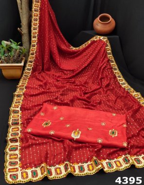 red saree - magic vichitra | blouse - banglory work  fabric embroidery work ethnic 