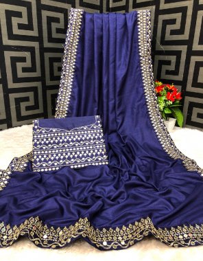 navy blue saree - vichitra silk sequance embroidery work | blouse - banglori  fabric embroidery work party wear 
