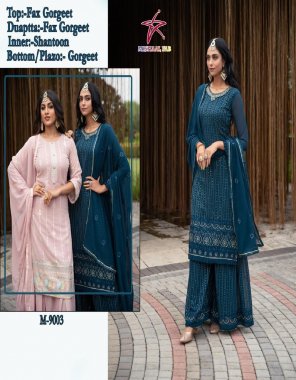 rama top - heavy  georgette with embroidery sequance work | bottom - heavy georgette with embroidery sequance work | bottom - full stitch with free size | inner - santoon | dupatta - georgette with embroidery seuqnace | size - 58 ( 9xl )  fabric embroidery work ethnic 