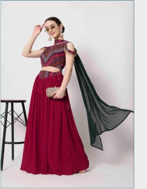 red lehenga - georgette | lehenga length - 42 inch | choli - art silk / georgette | choli length - 80 m | dupatta - georgette ( 2.30 m) | size  - upto 42 bust and waist ( semi stitched ) fabric thread sequance embroidery work work caual 