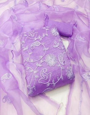 purple top - organza ( 1.9 m) | bottom & inner - santoon | dupatta - organza with border ( 2.1 m) fabric embroidery work ethnic 