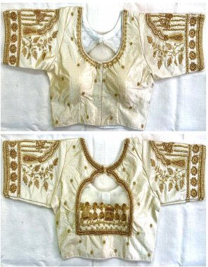 white fentam silk | front open pattern  fabric khatli work work casual 