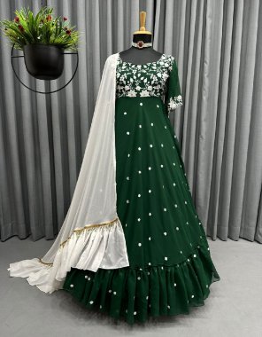 dark green gown - faux georgette with inner | flair - 4.5 m| dupatta - faux georgette with frill work ( 2.2 m)  fabric sequance  work party wear 