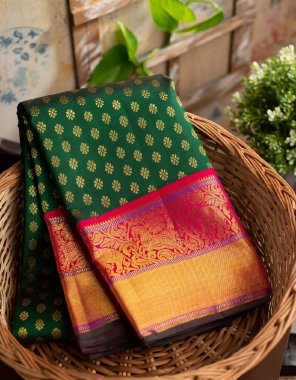dark green kanchipuram silk  fabric weaving work festive 