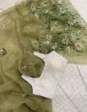 mahendi saree - pure organza silk | blouse - banglori blouse ( stitched ) fabric digital printed work party wear 
