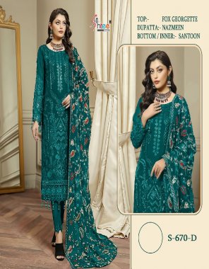 morpeach top - fox georgette | dupatta - najmeen with embroidery | bottom & inner - santoon fabric embroidery work ethnic 